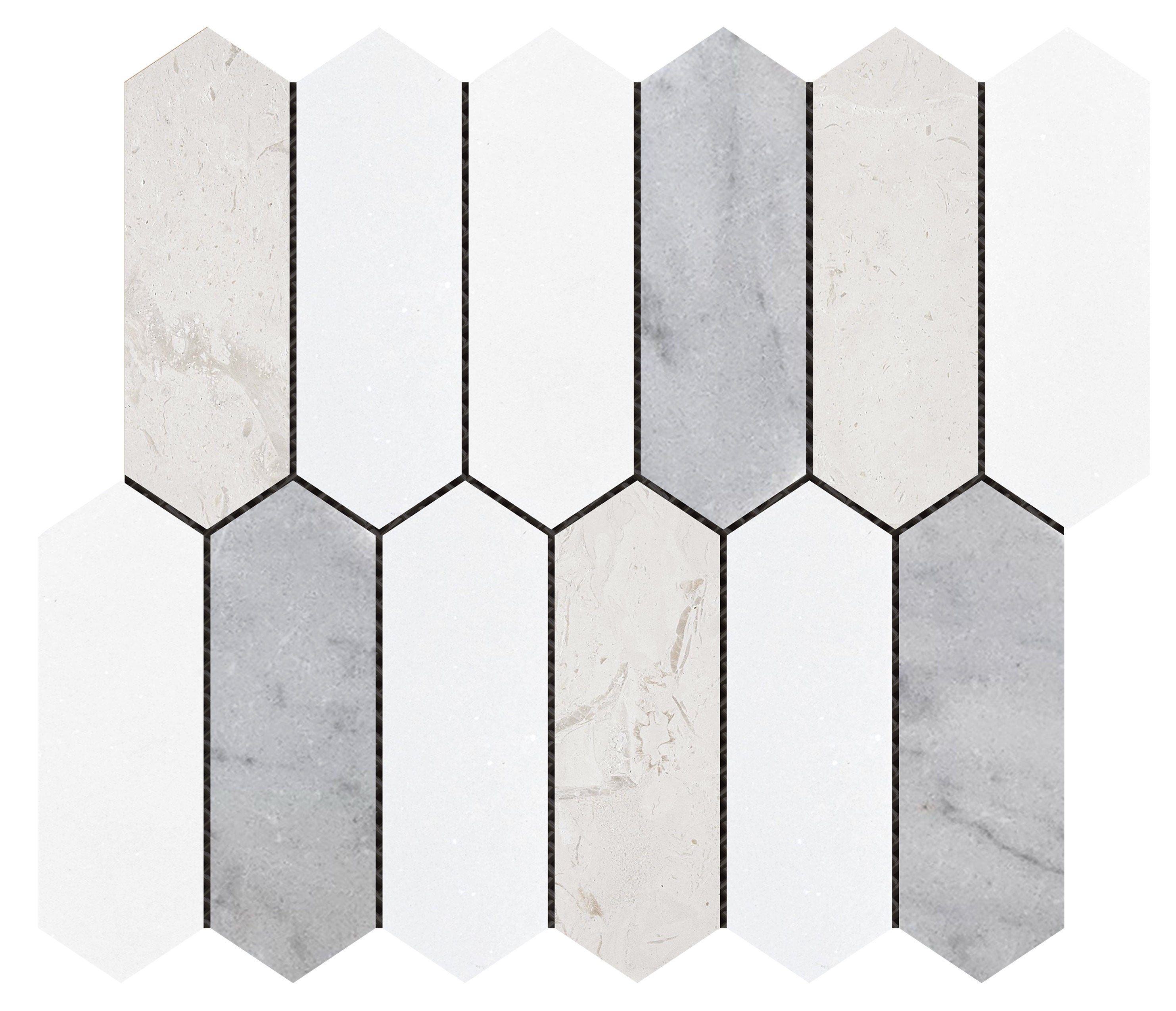Bati Orient- MAMI192 2"x6" Picket White Grey Beige Marble Mix