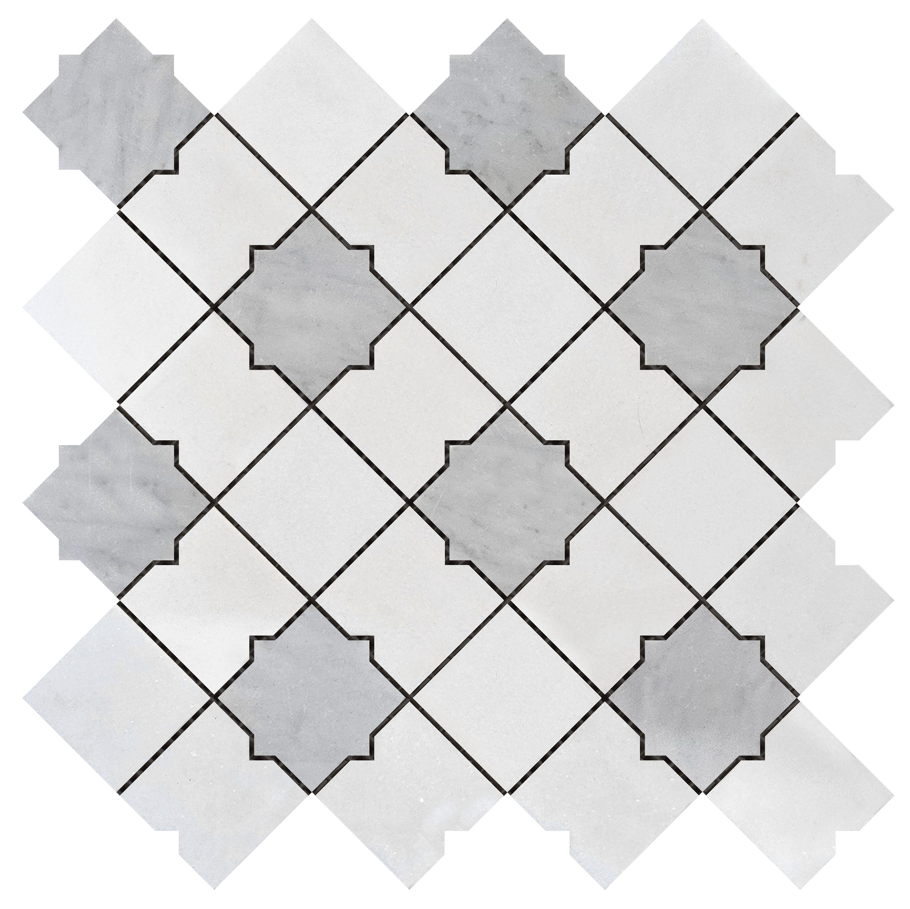 Bati Orient- MAMI193 Star & Square White & Grey Mix Marble