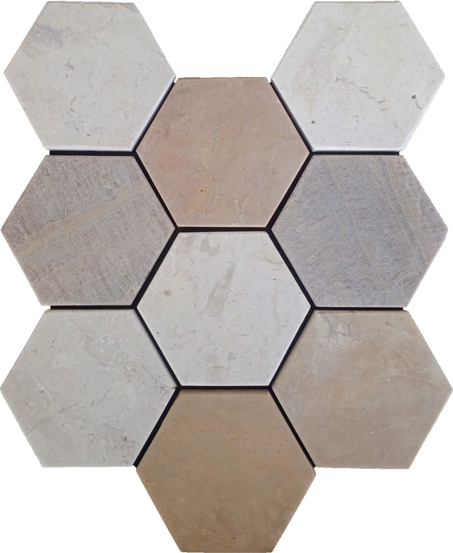 Bati Orient- MAMI197 Hexagon Beige Brown Mix Honed Marble 4"x5" Mosaic