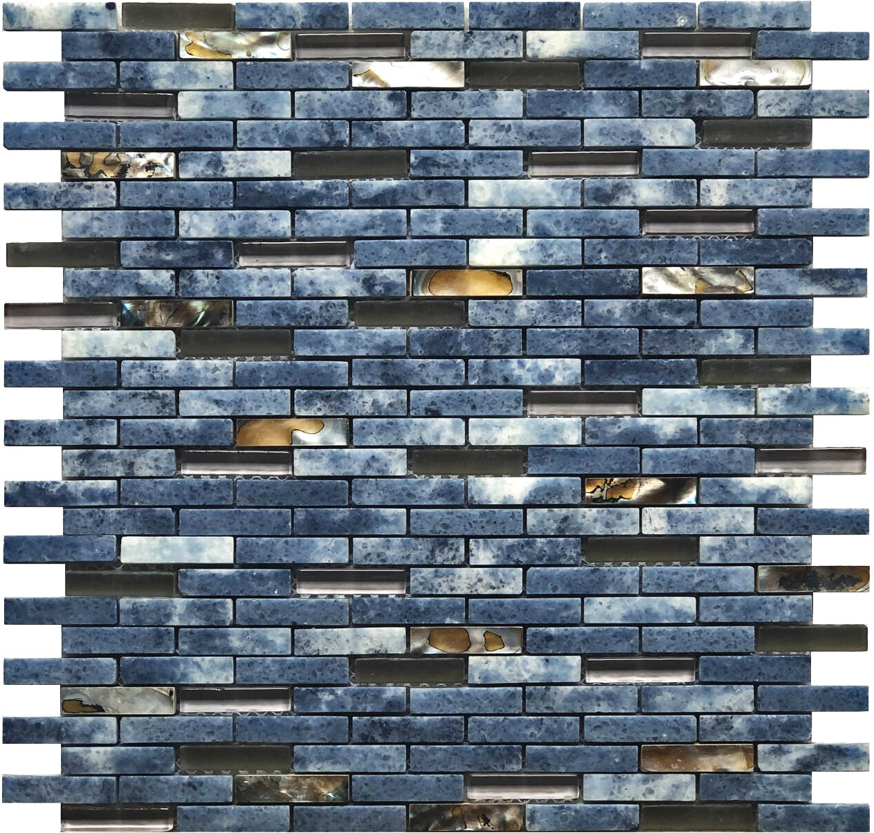 Bati Orient- MAMI199 Blue Mother of Pearl Glass Mix 1/2"x1" Brick Mosaic