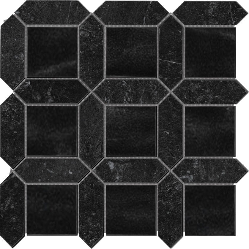Bati Orient- MAMI203 Black Marble & Black Ceramic Picket & Square Mix Mosaic