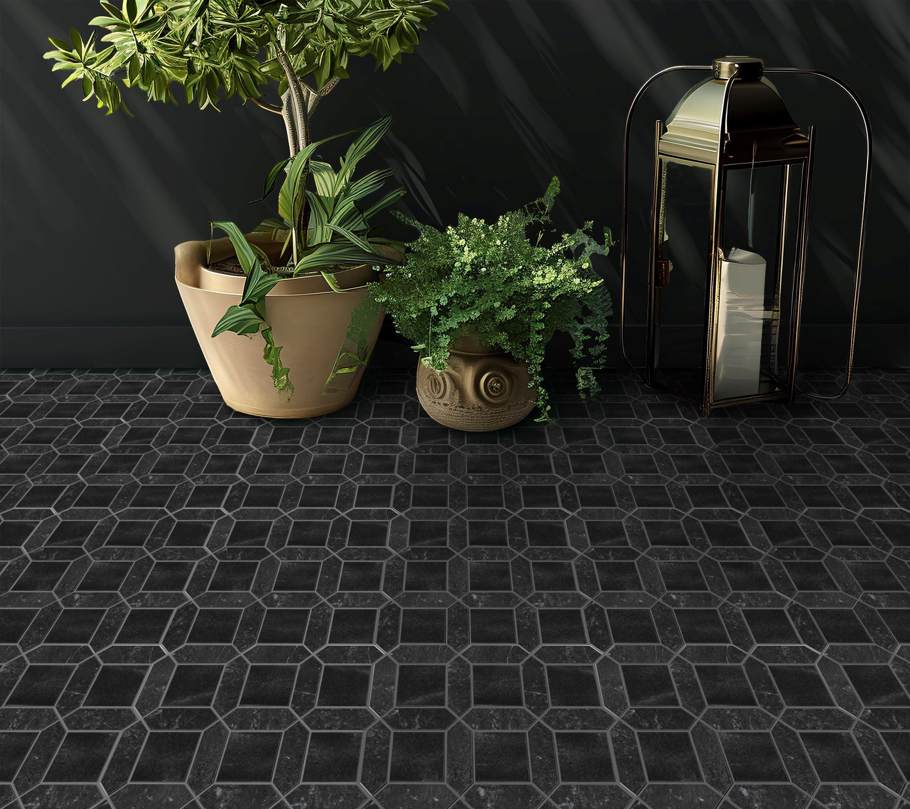 Bati Orient- MAMI203 Black Marble & Black Ceramic Picket & Square Mix Mosaic