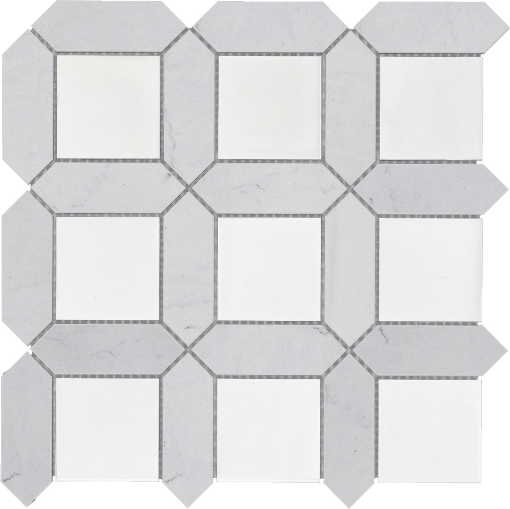 Bati Orient- MAMI204 White Mix Marble & White Ceramic Picket & Square Mix Mosaic