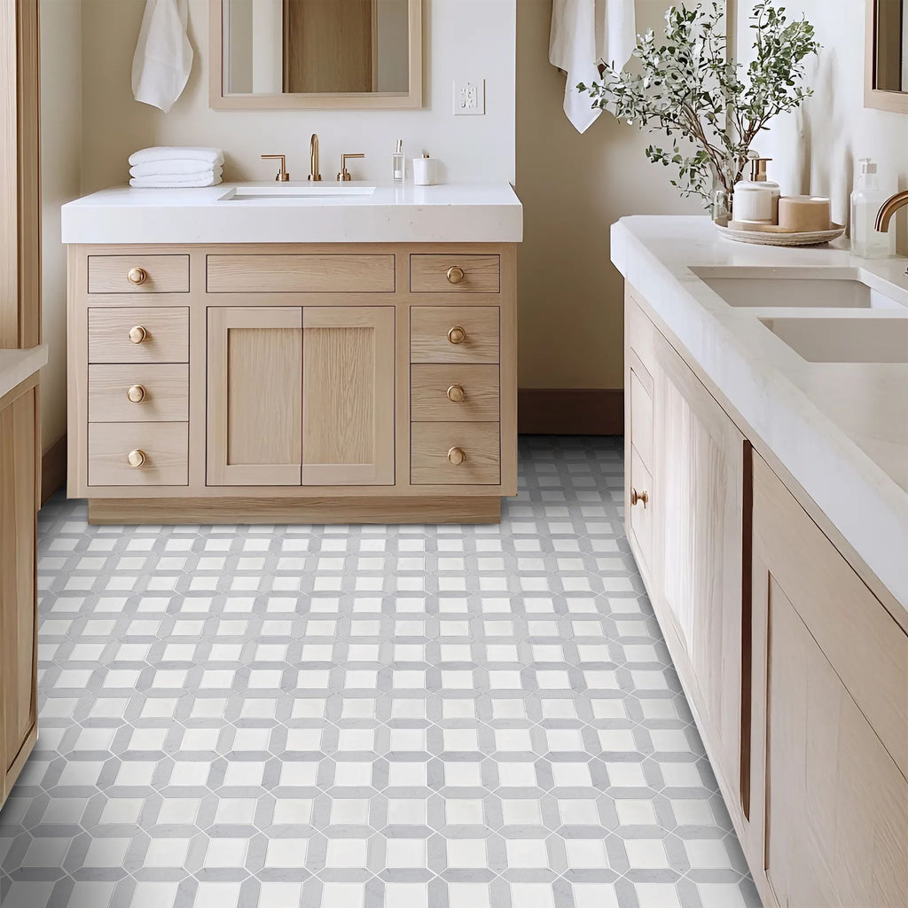 Bati Orient- MAMI204 White Mix Marble & White Ceramic Picket & Square Mix Mosaic