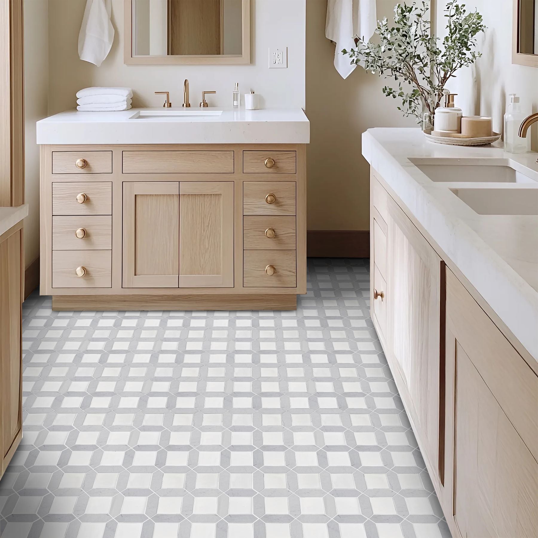 Bati Orient- MAMI204 White Mix Marble & White Ceramic Picket & Square Mix Mosaic