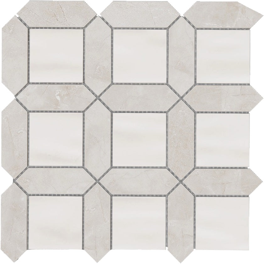 Bati Orient- MAMI205 Beige Marble & Off White Ceramic Picket & Square Mix Mosaic