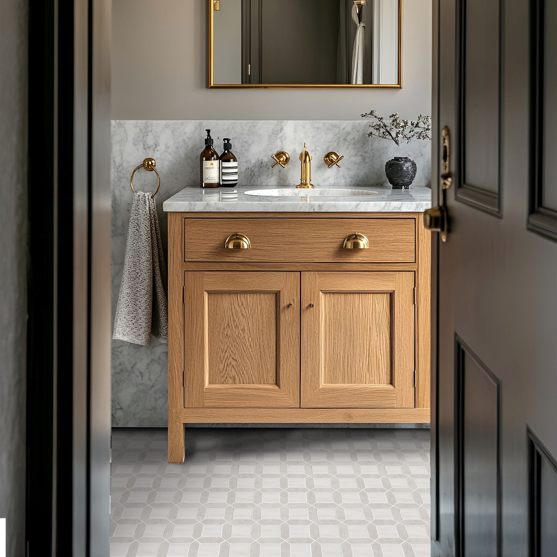 Bati Orient- MAMI205 Beige Marble & Off White Ceramic Picket & Square Mix Mosaic