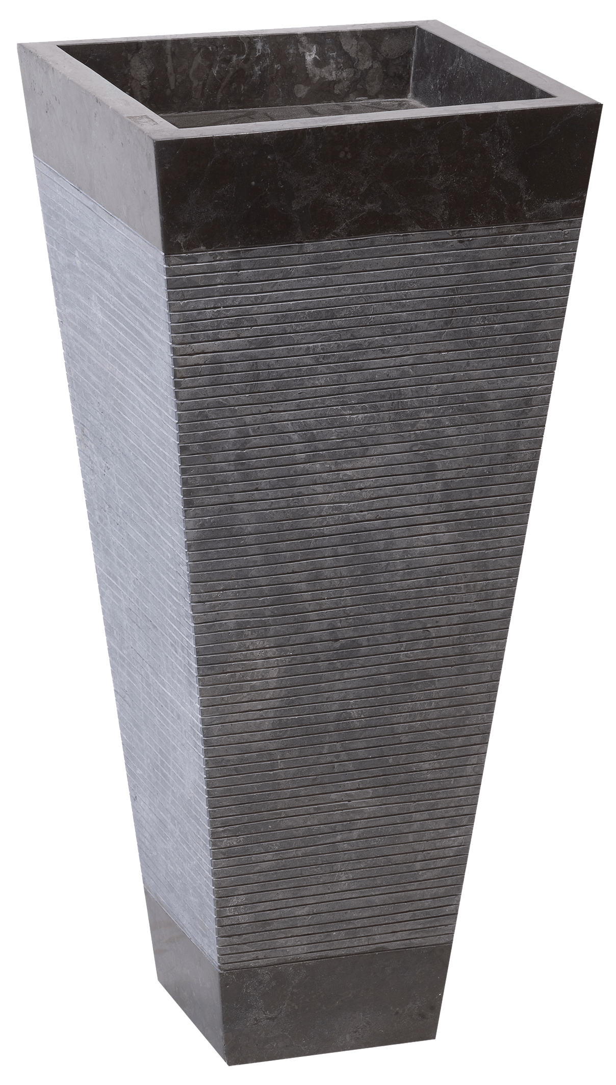 Bati Orient- MANO36 Black Square Shaped Washbasin with Striped Trapezoid Pedestal 16" x 16"x 36"