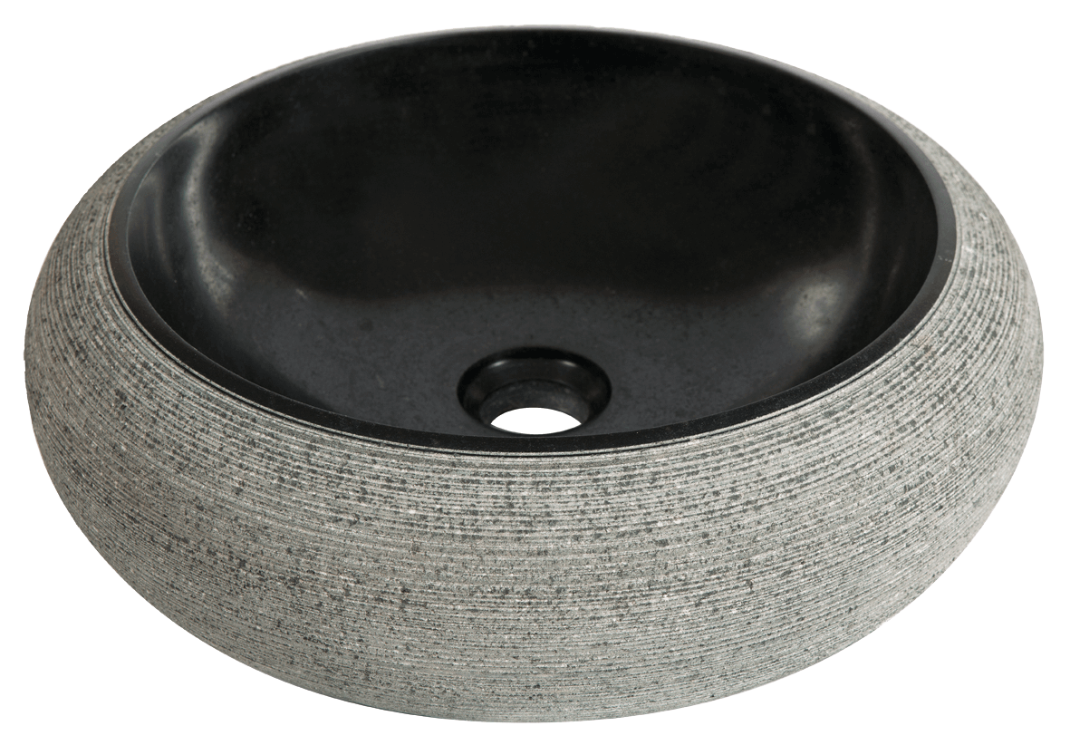 Bati Orient- MANO55 Black Bowl Shaped Striped Washbasin 16 3/8 "x 4 3/4"