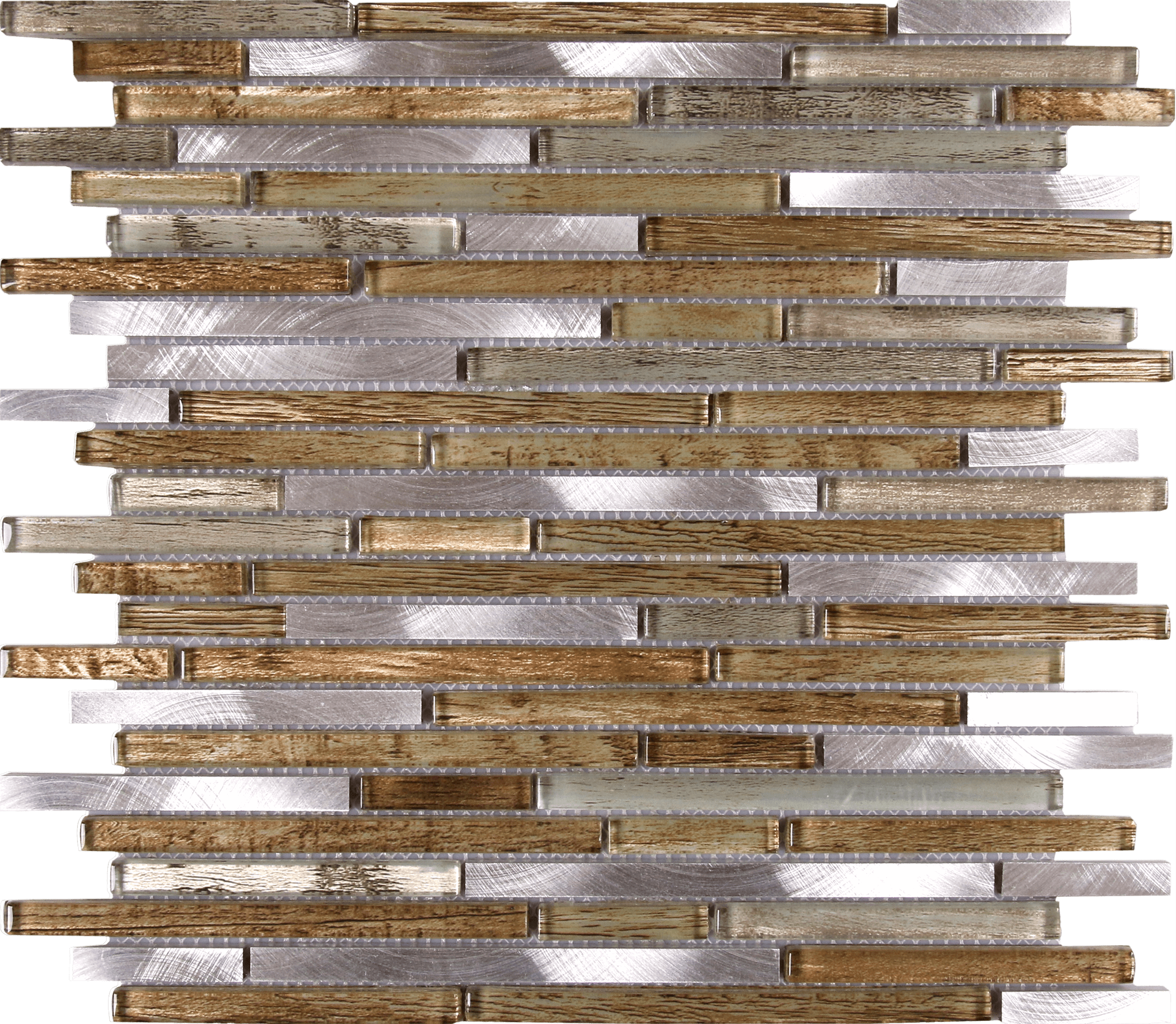 Bati Orient- MEMI56 Baguette Glass Metal Beige Grey Mix Mosaic