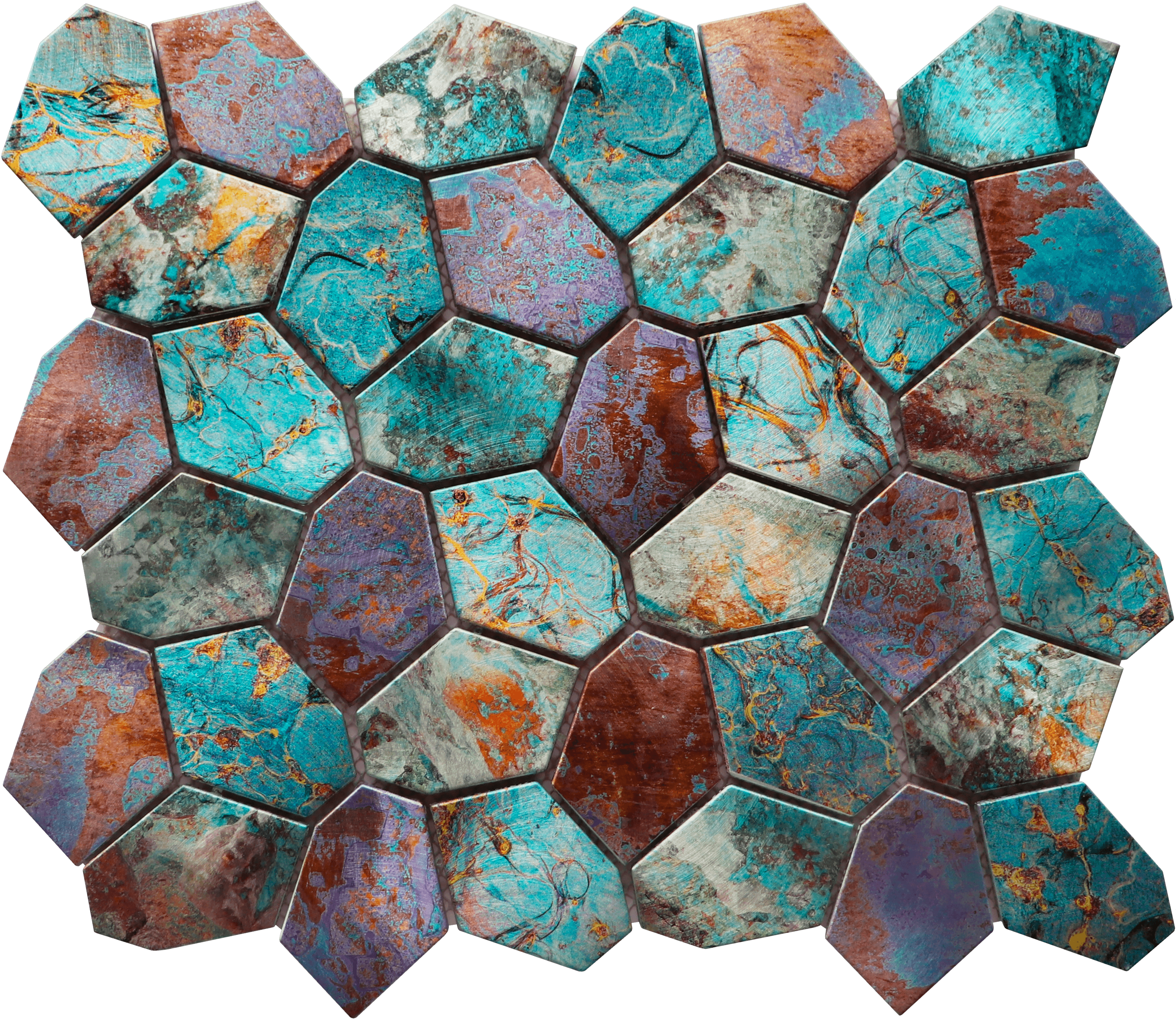 Bati Orient- MEMI58 Hexagon Mix Metallic Green Rust Mosaic