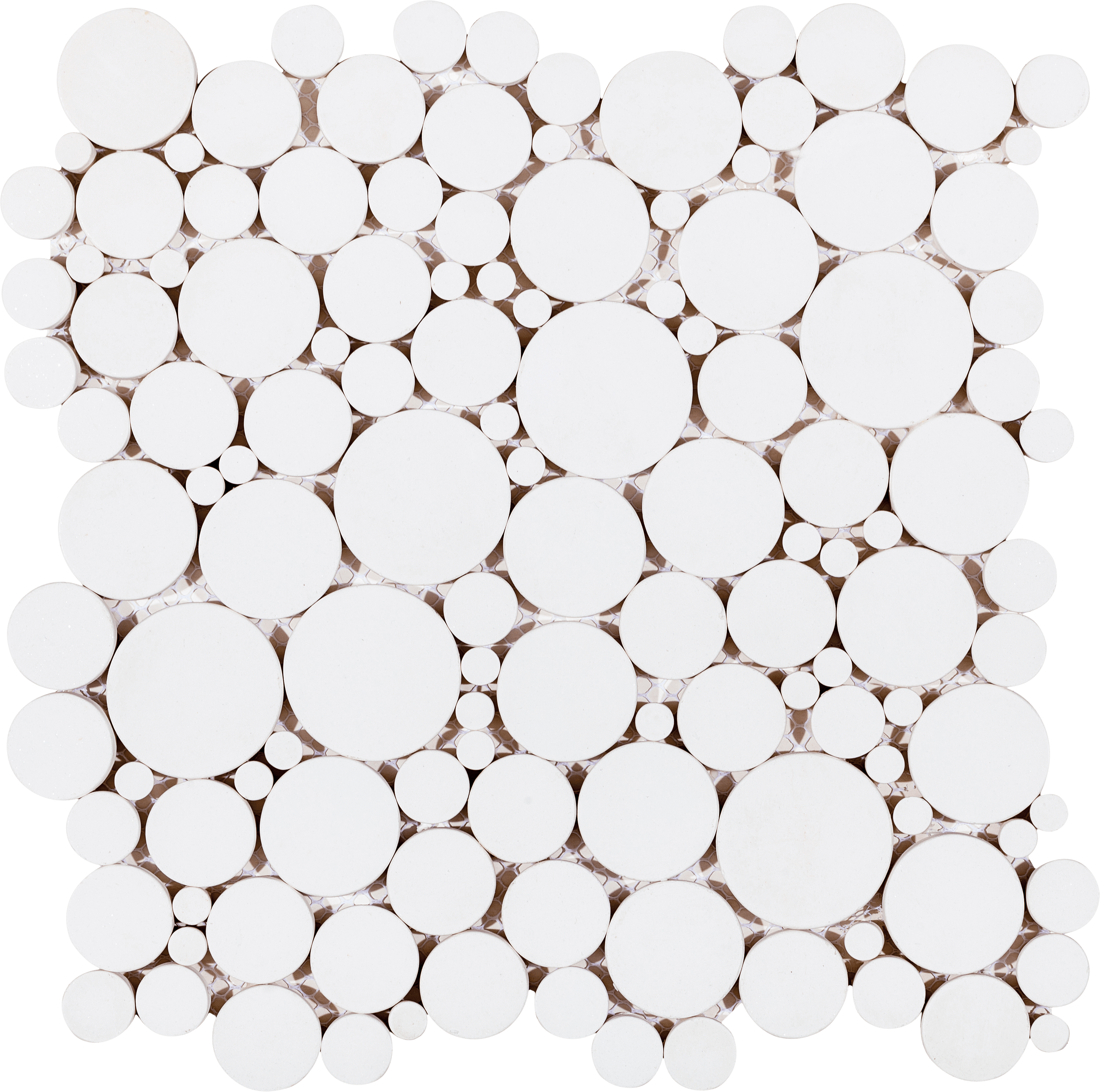 Bati Orient- PIBL10 White Reconstituted Round Mosaic Interlocking 12"x12"