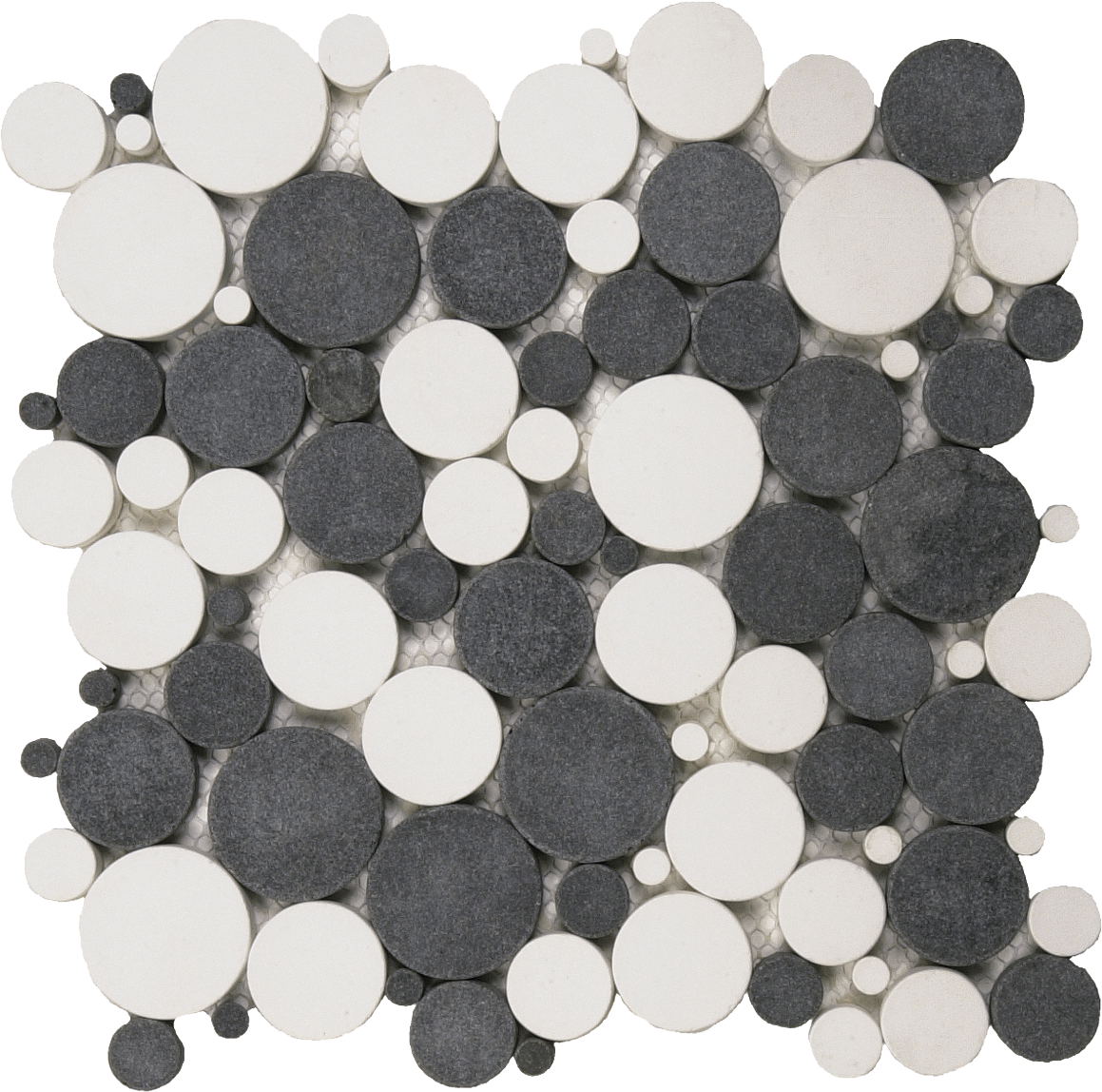 Bati Orient- PIMI07 Mix White/Black Reconstituted Round Mosaic Interlocking 12"x12"