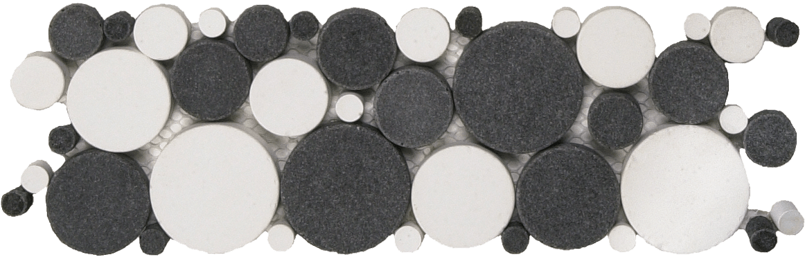 Bati Orient- PIMI08 Mix White/Black Reconstituted Round Mosaic Interlocking Border 4"x12"