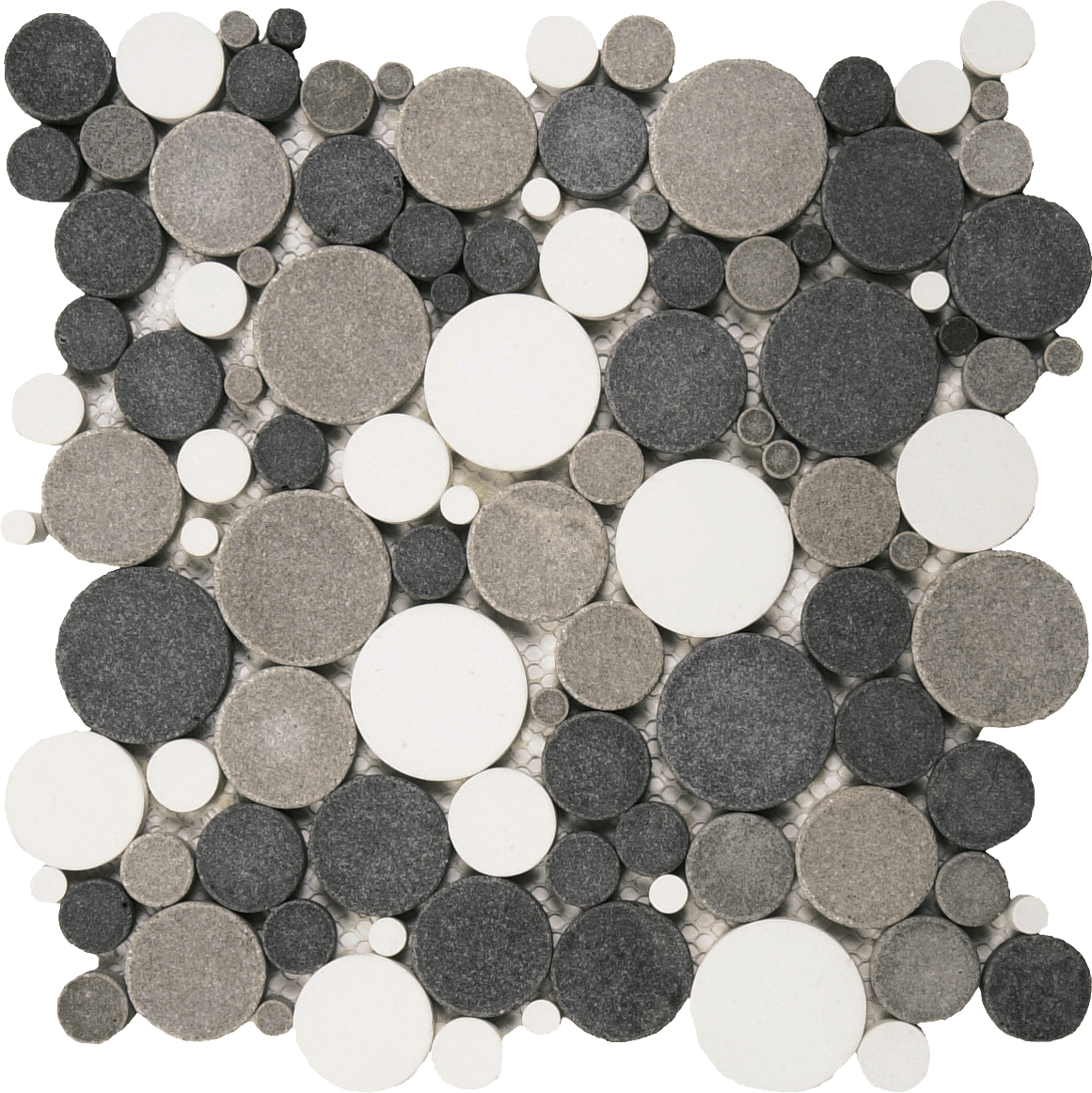 Bati Orient- PIMI09 Mix White/Black/Grey Reconstituted Round Mosaic Interlocking 12"x12"