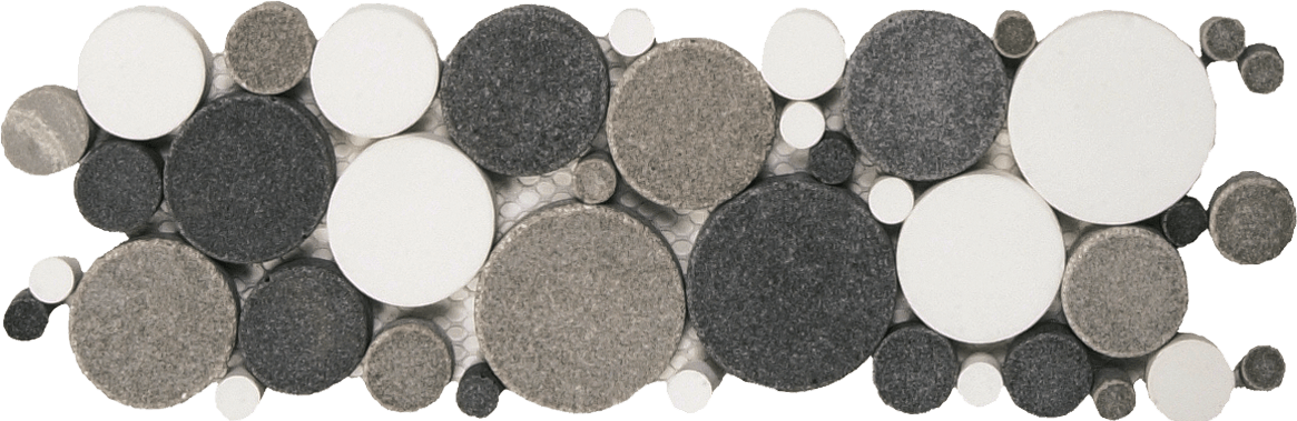 Bati Orient- PIMI10 Mix White/Black/Grey Reconstituted Round Mosaic Interlocking Border 4"x12"