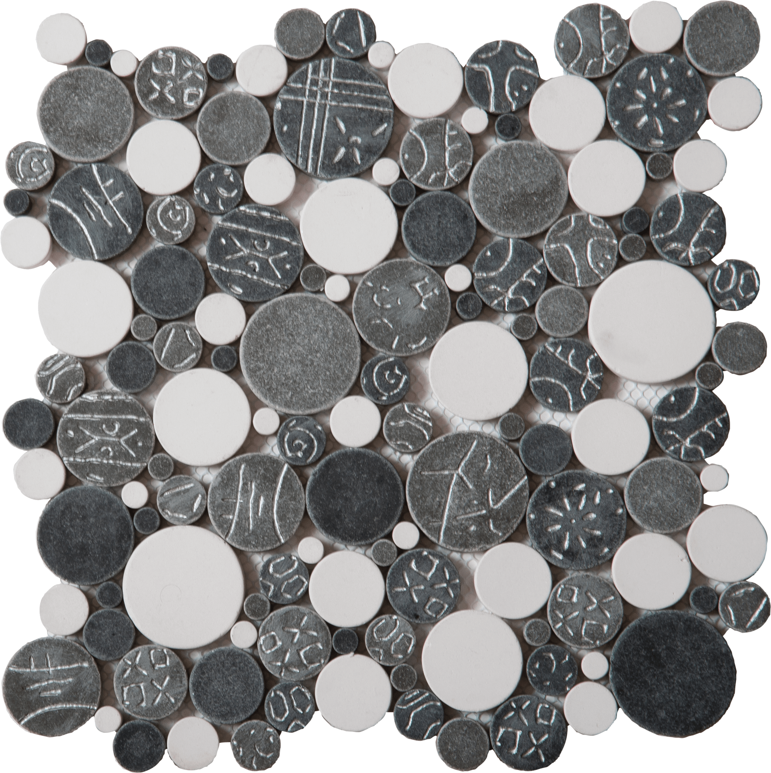 Bati Orient- PIMI18 White Grey Silver Penny Rounds Glass Interlocking 12"x12"