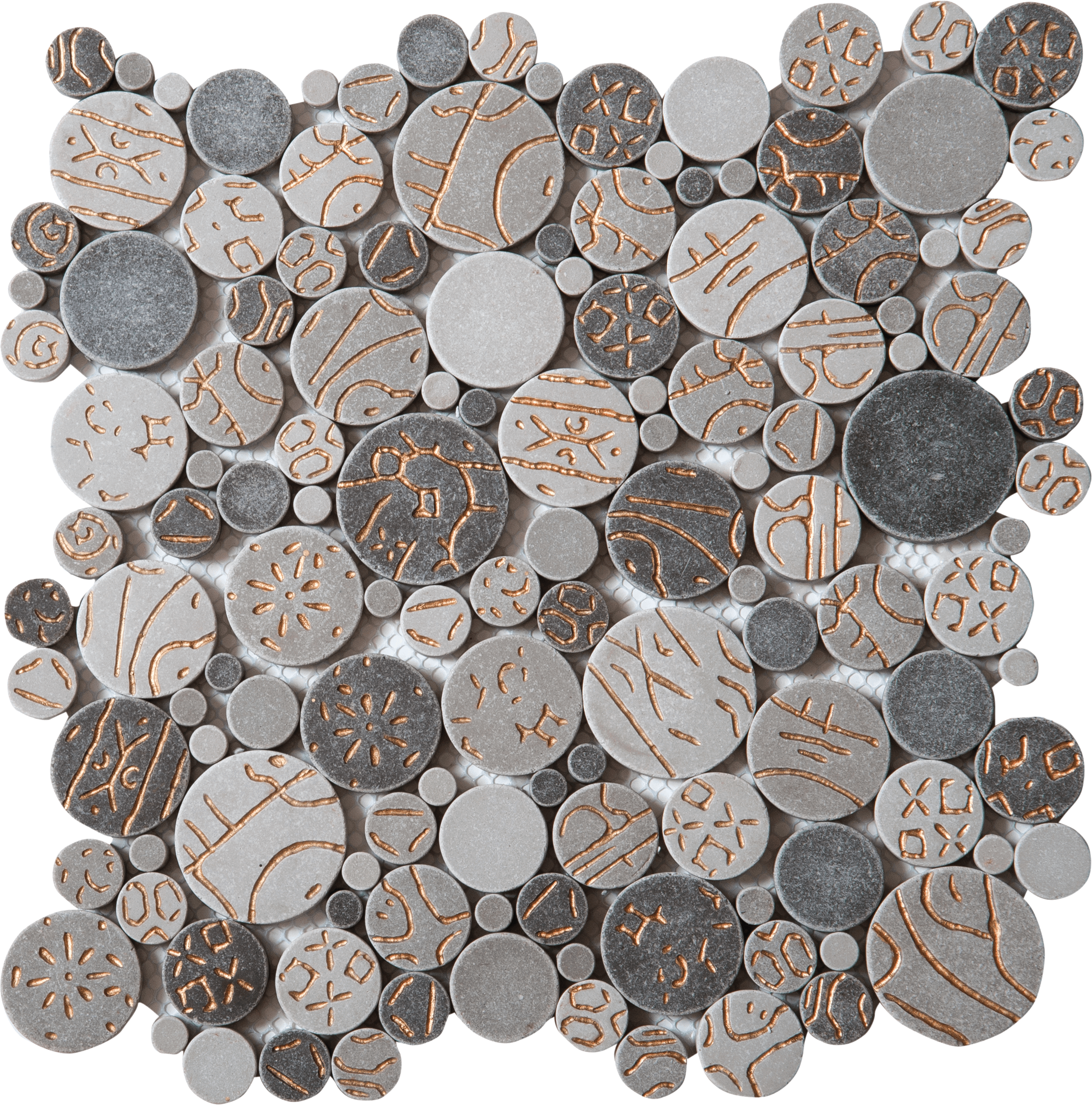 Bati Orient- PIMI20 Taupe & Gold Penny Rounds Glass Interlocking 12"x12"