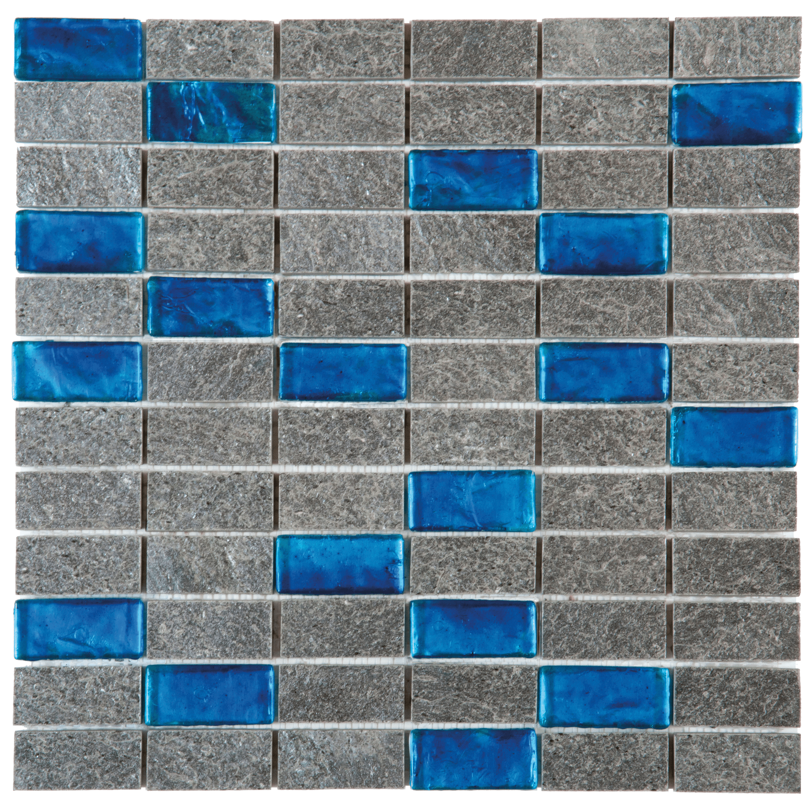 Bati Orient- QUMI11 Grey Natural Quartzite Glass Turquoise 1 x 2 Mosaic