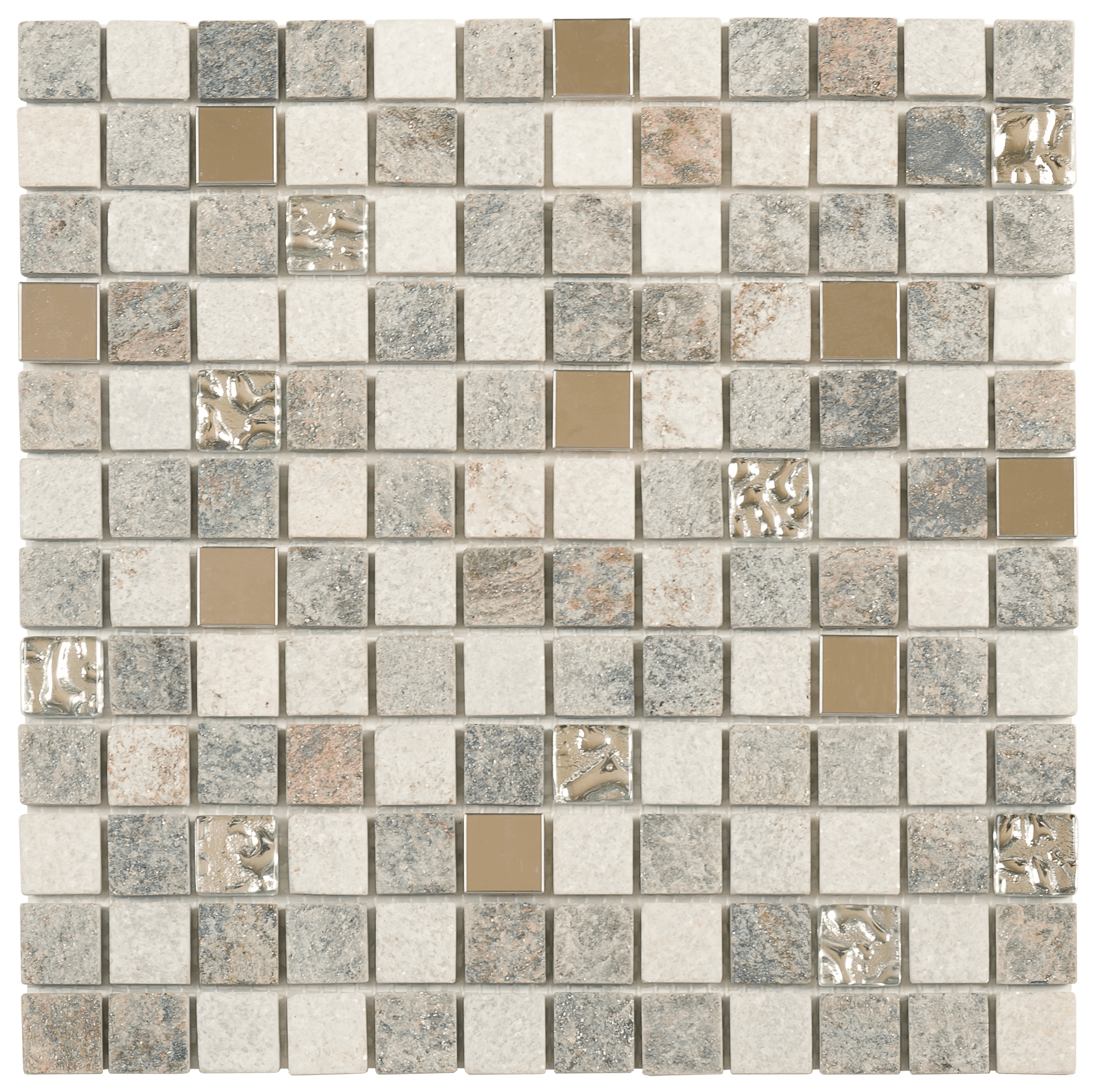 Bati Orient- QUMI17 Grey/Beige Glass Quartzite Metal Mosaic