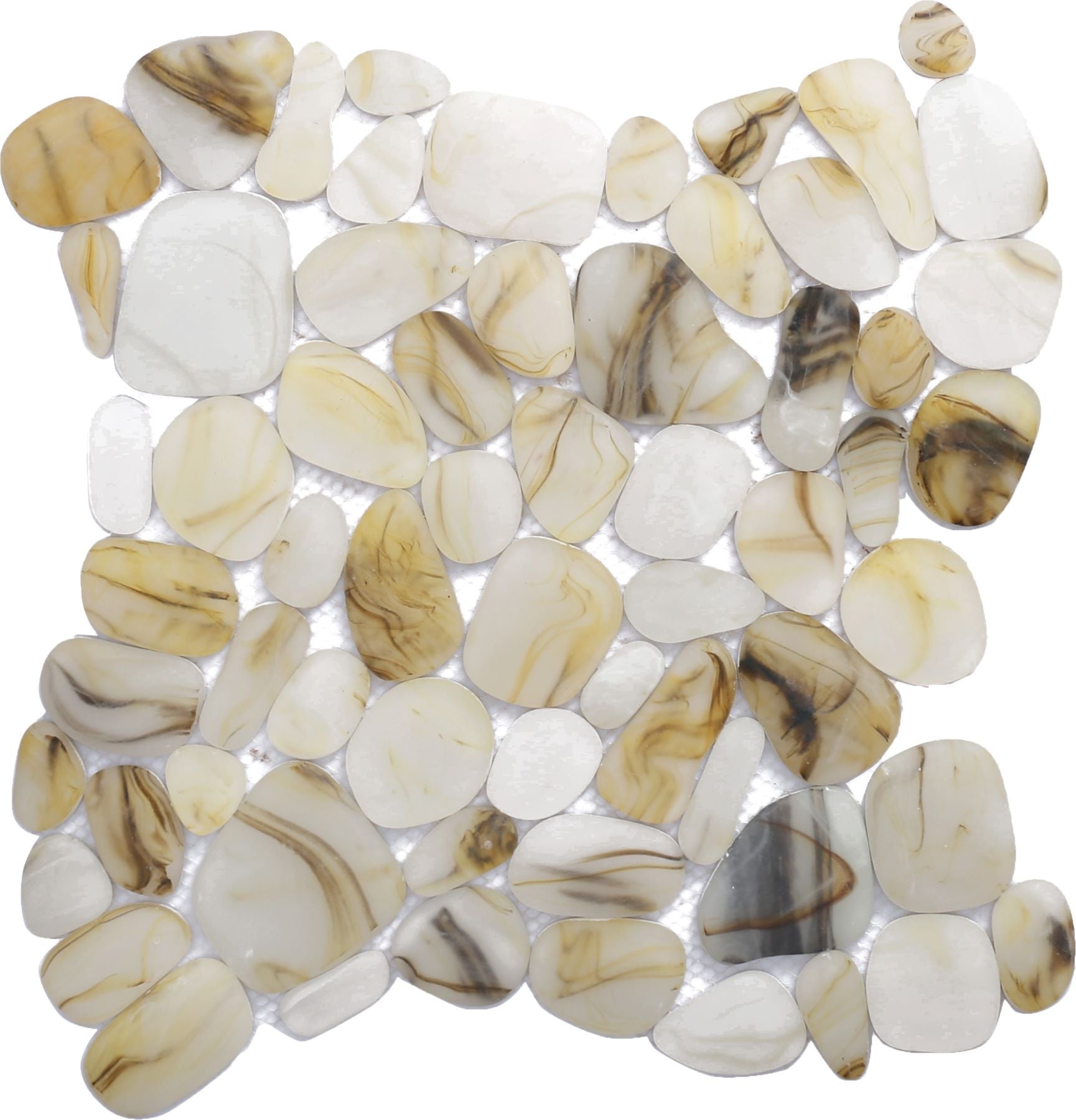 Bati Orient- VEBE09 White Beige Frosted Glass Round Pebble Mosaic