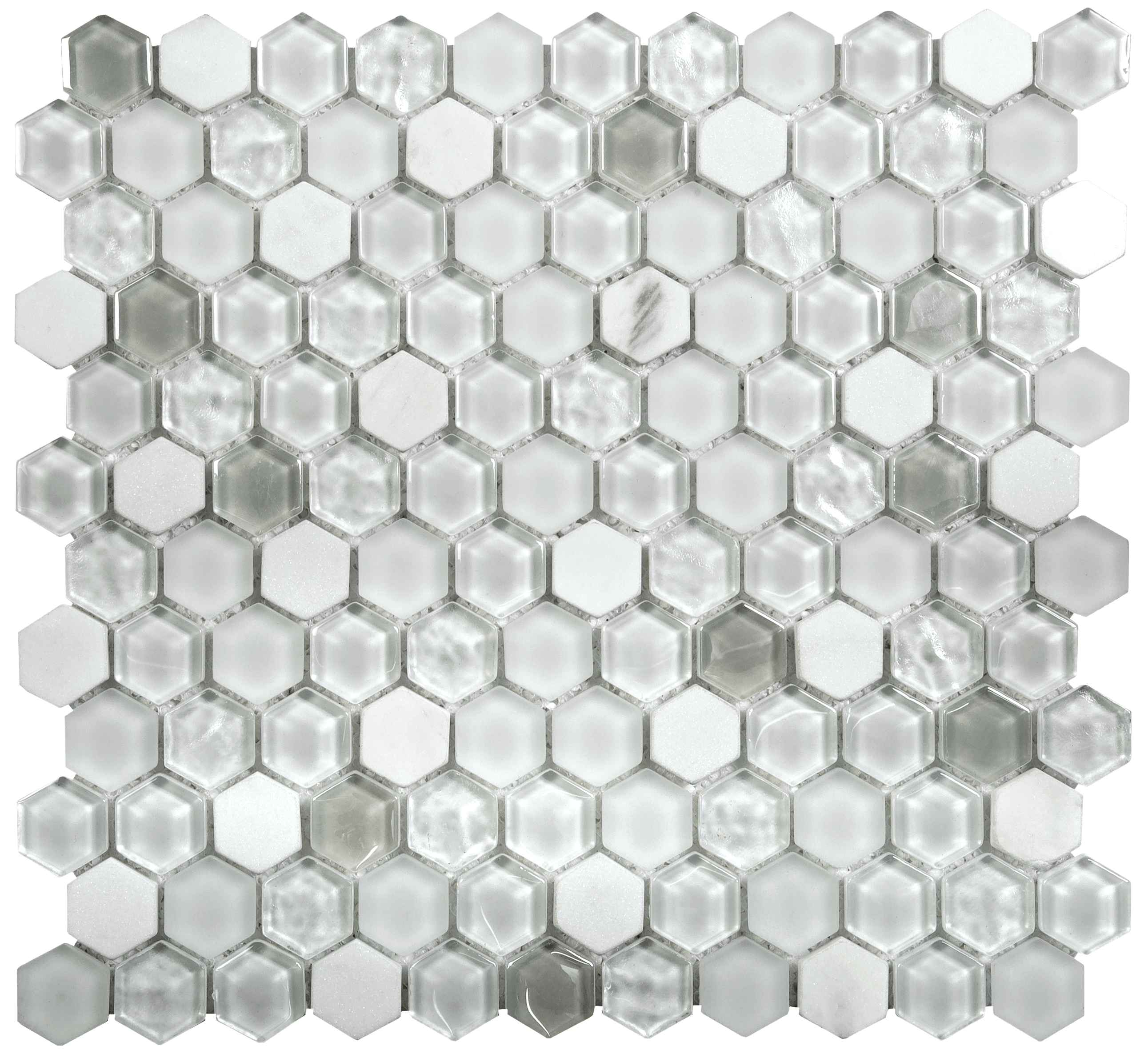 Bati Orient- VEBL41 Hexagon White Marble/White Glass Matte & Glossy Mosaic