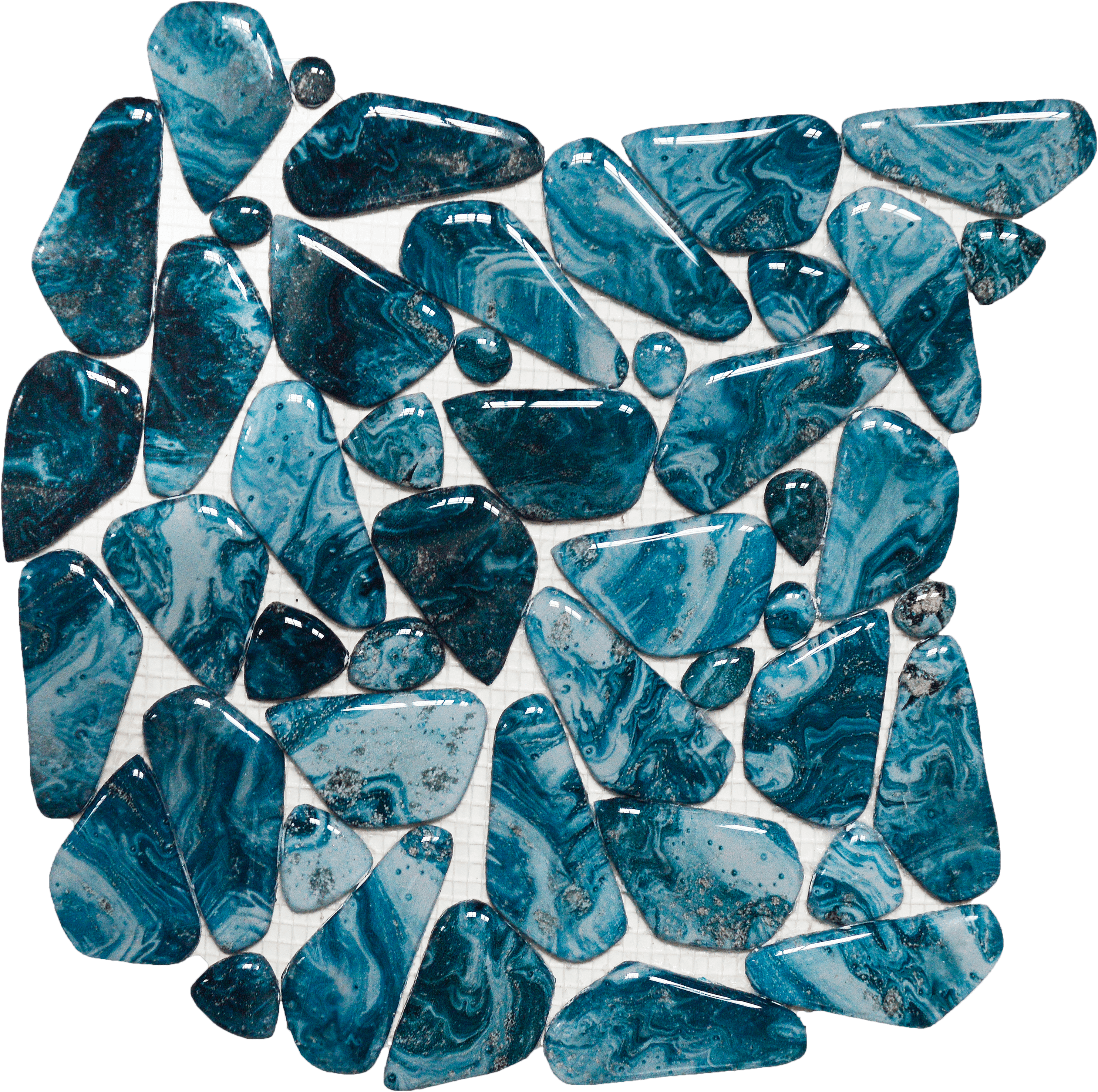 Bati Orient- VEBL55 Glass Pebble Blue Marble Pattern Mix Mosaic 11.4"x11.4"