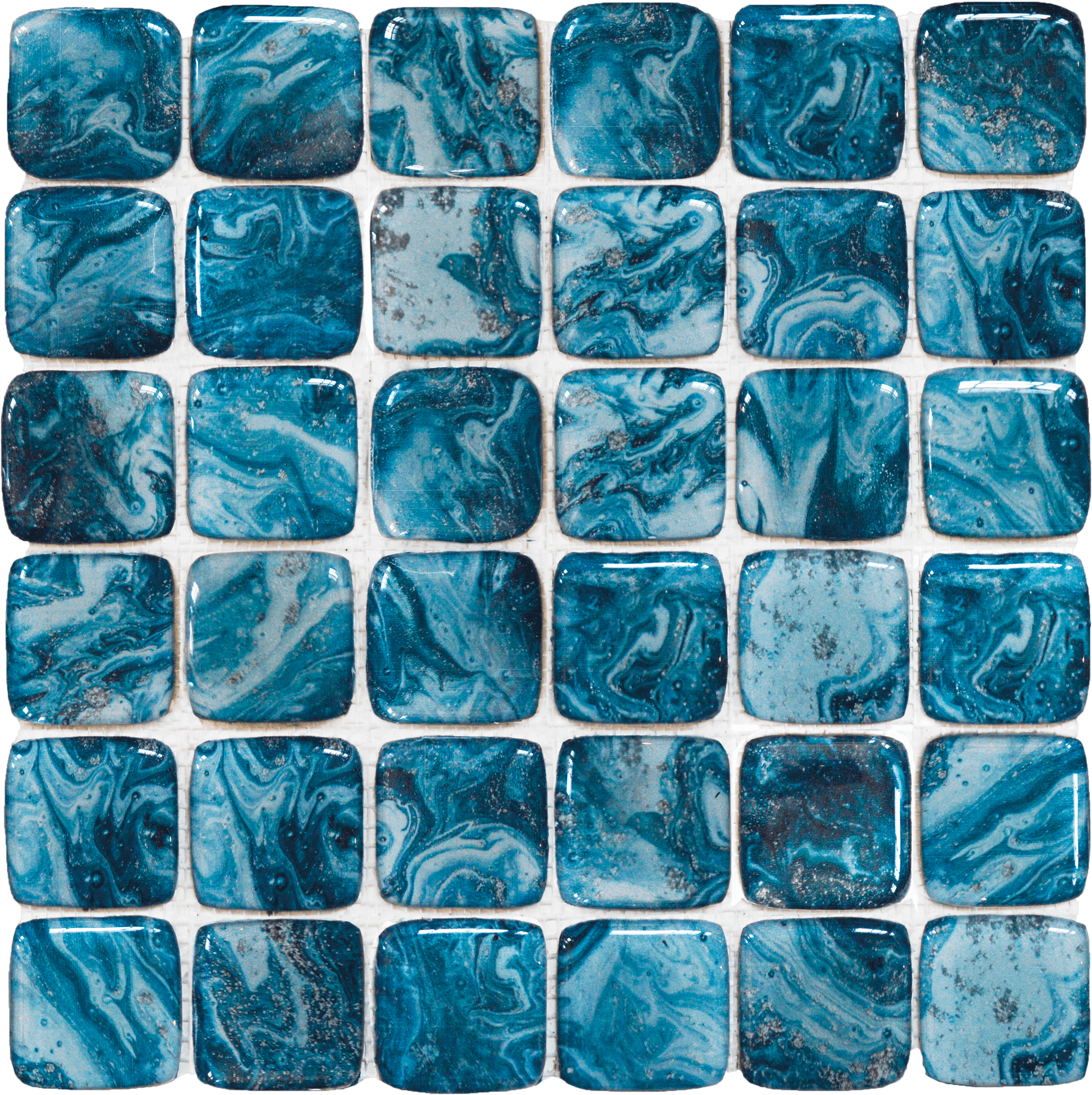 Bati Orient- VEBL56 Glass Square Blue Marble Pattern Mix Mosaic 12"x12"