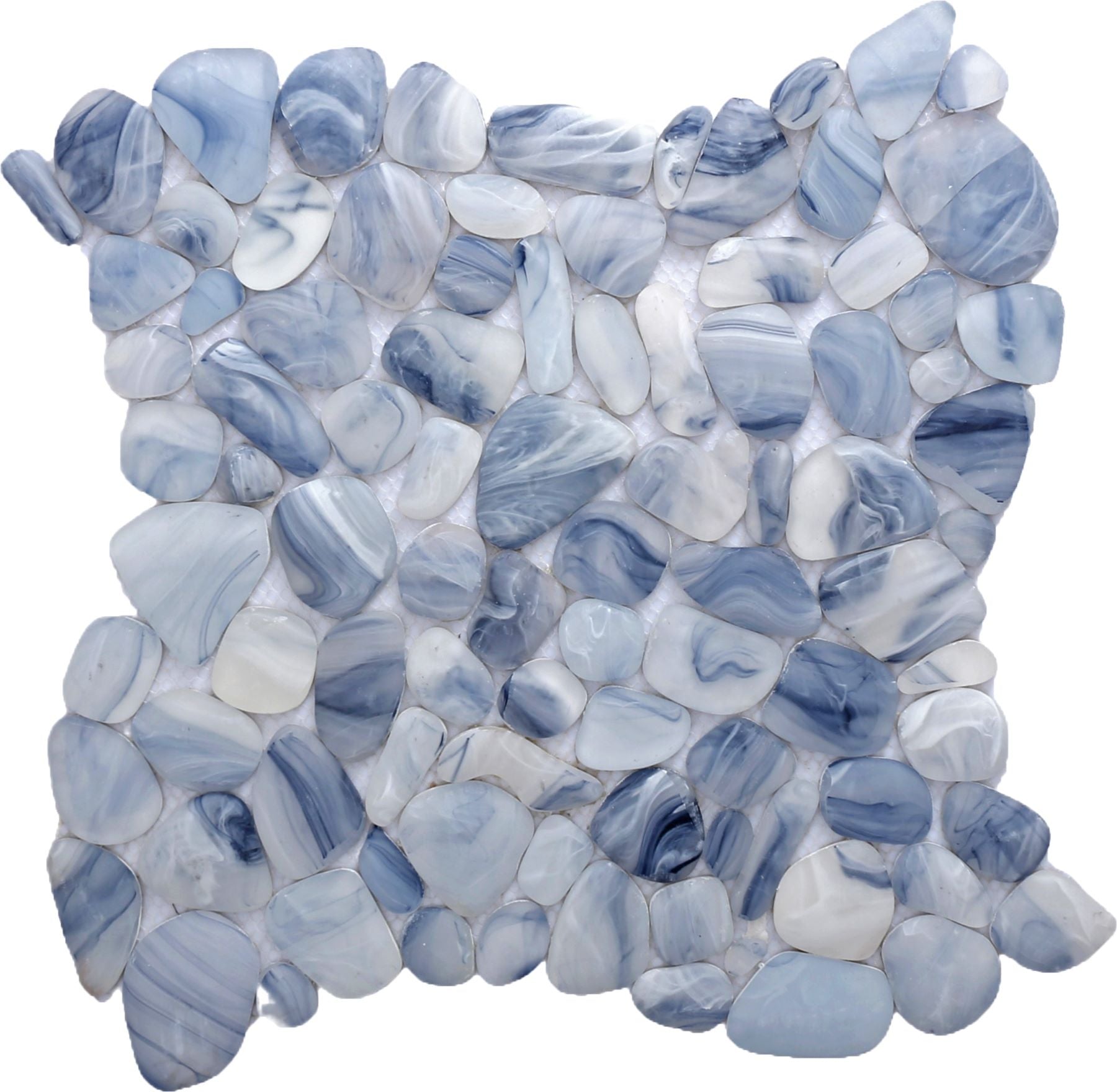 Bati Orient- VEBL65 White Blue Frosted Glass Round Pebble Mosaic