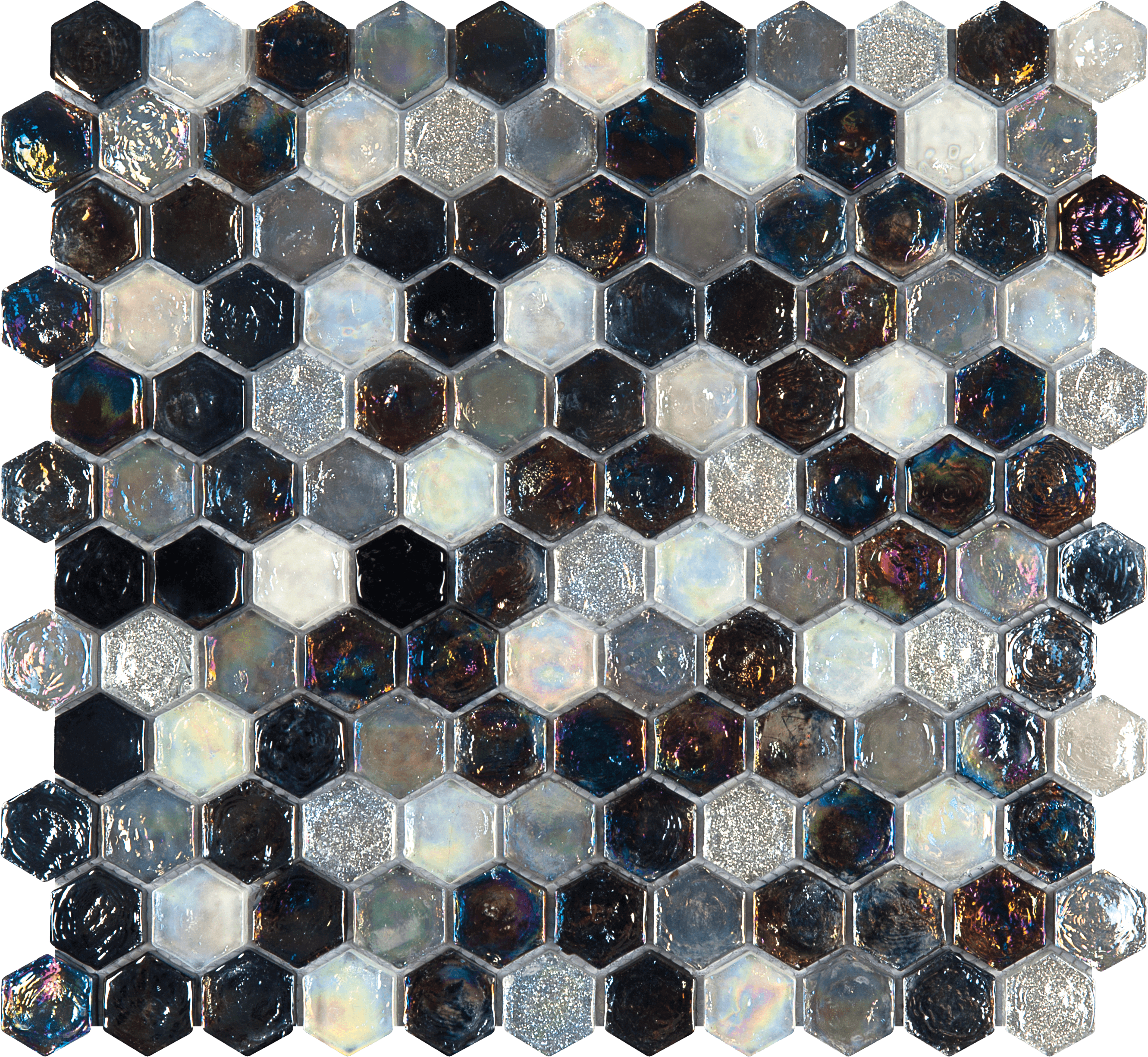 Bati Orient- VEGR39 Hexagon Black-Grey-White Grey Glass Mosaic