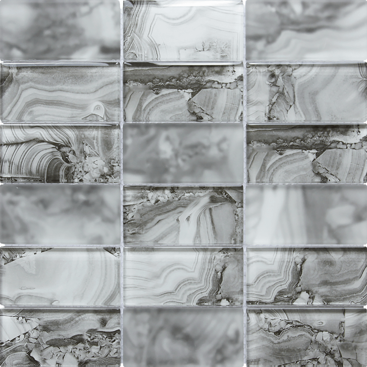 Bati Orient- VEGR50 Onyx Pattern Grey 2"x4" Glass Mosaic