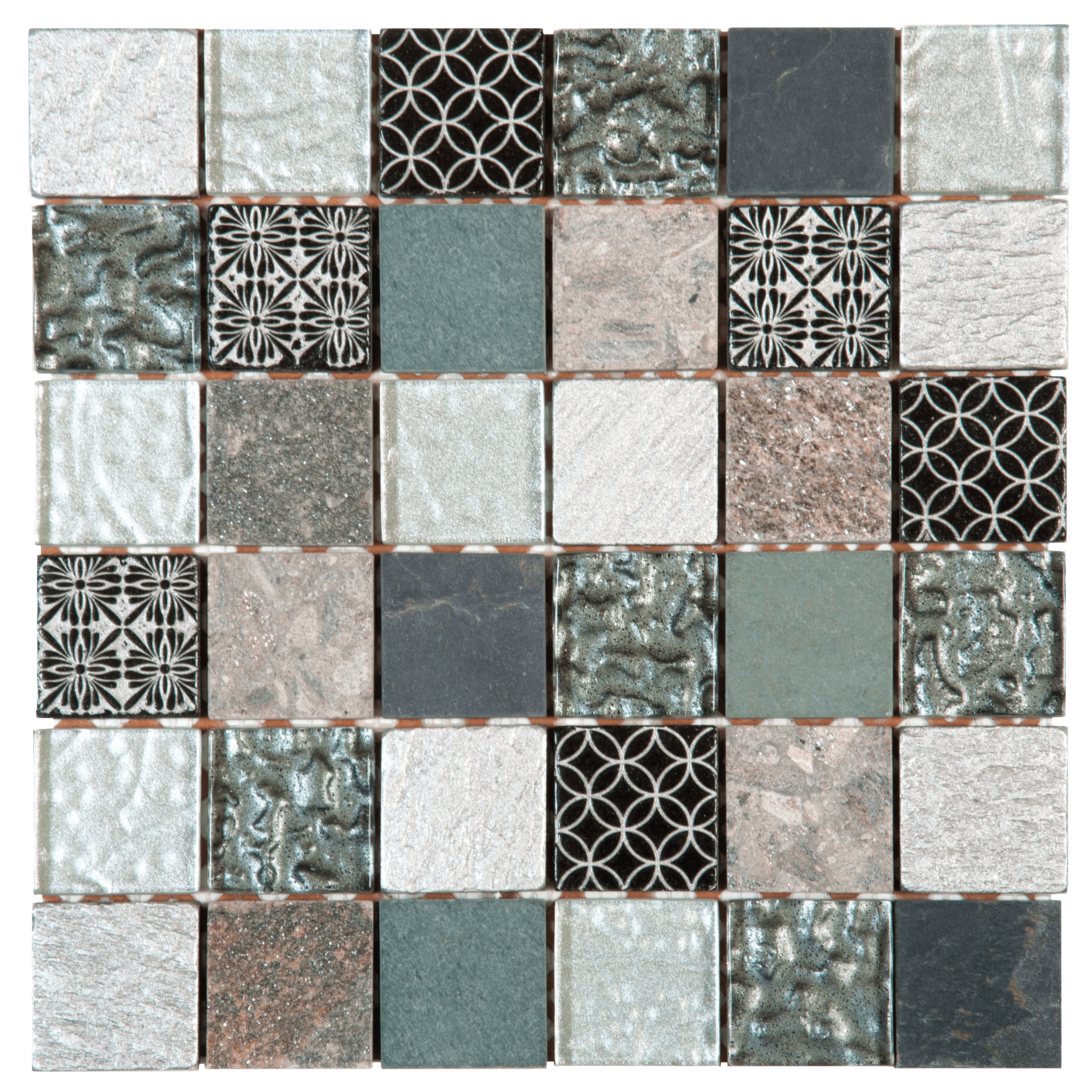 Bati Orient- VEMI111 Grey Black Mix Quartzite Glass Decor 2"x2" Mosaic
