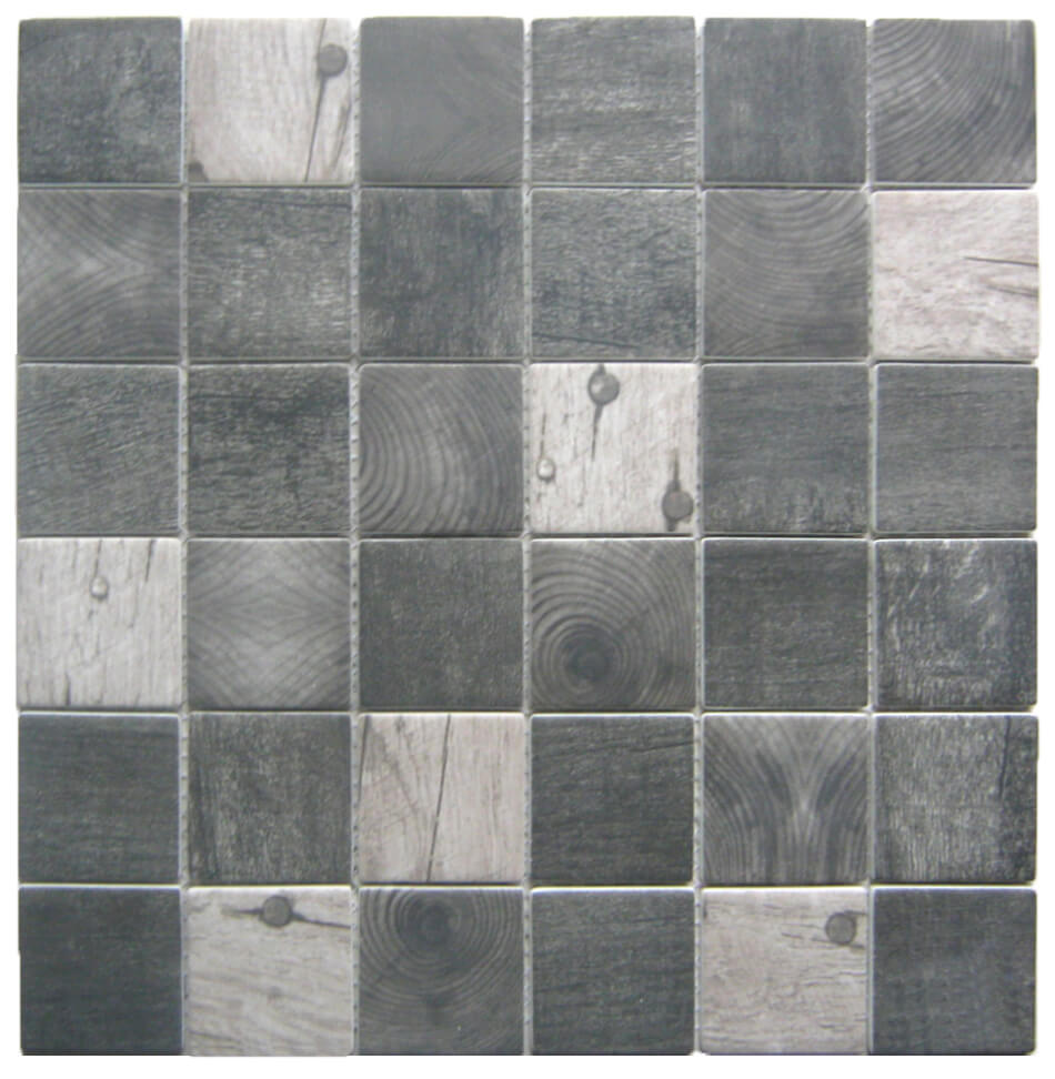 Bati Orient- VEMI136 Wood Look Squares Black Grey Mix Mosaic