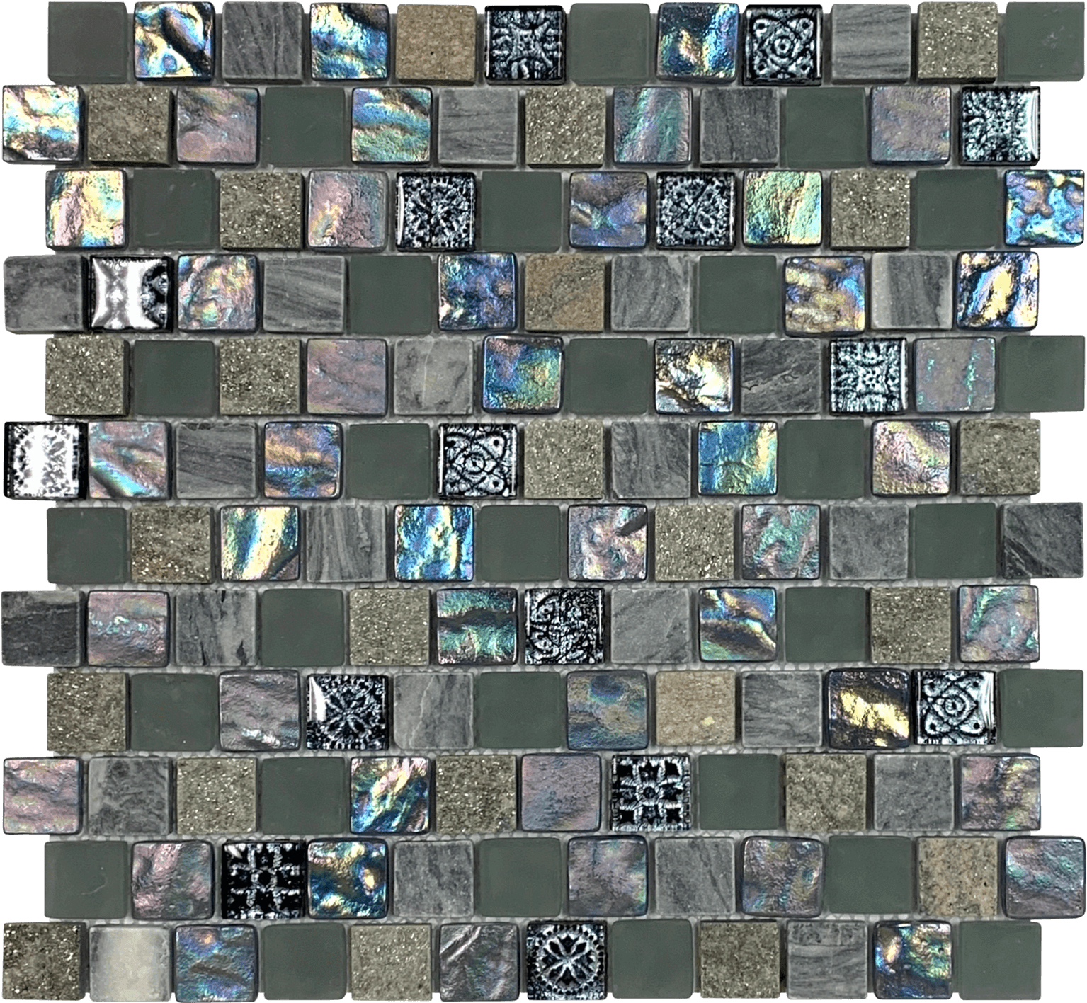 Bati Orient- VEMI138 Stone & Glass Grey Beige Black Mix Brick Mosaic