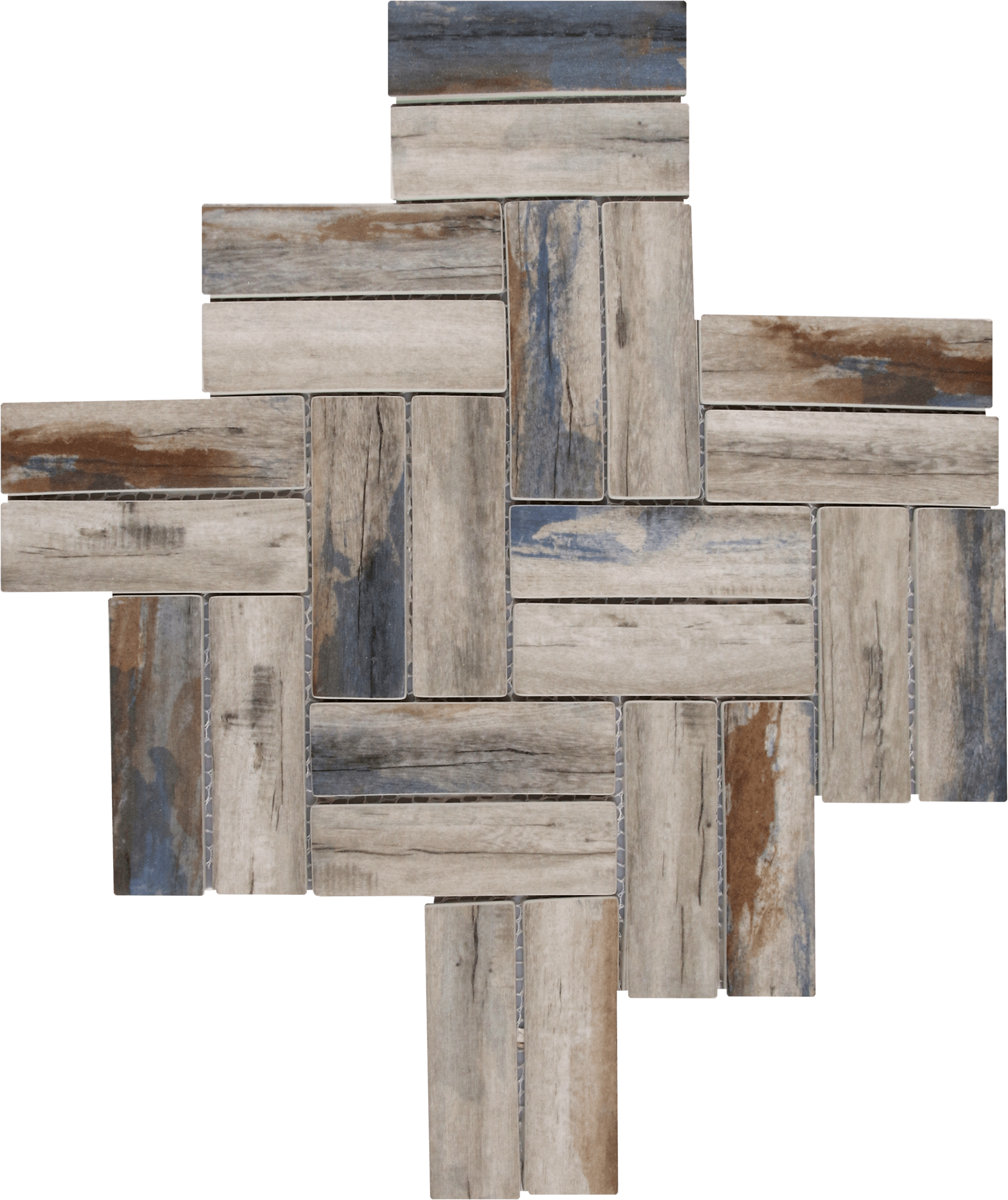 Bati Orient- VEMI145 Herringbone Wood Look Beige Brown Blue Matte Mosaic