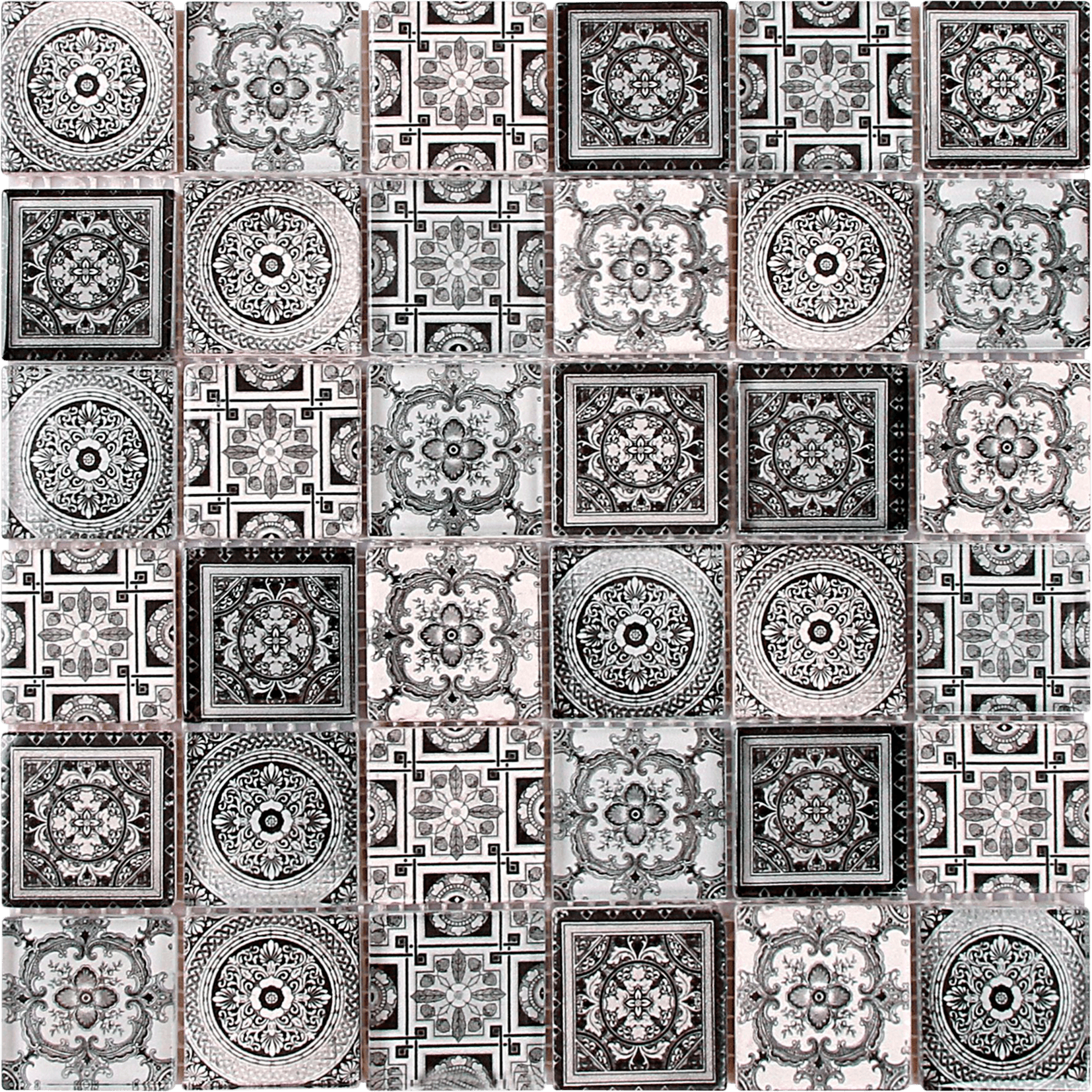 Bati Orient- VEMI156 Glass Patchwork Matte & Glossy white/Grey Mix Mosaic