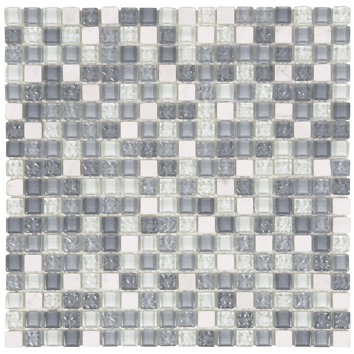 Bati Orient- VEMI87 White Marble/Light Grey Glossy Glass Mosaic